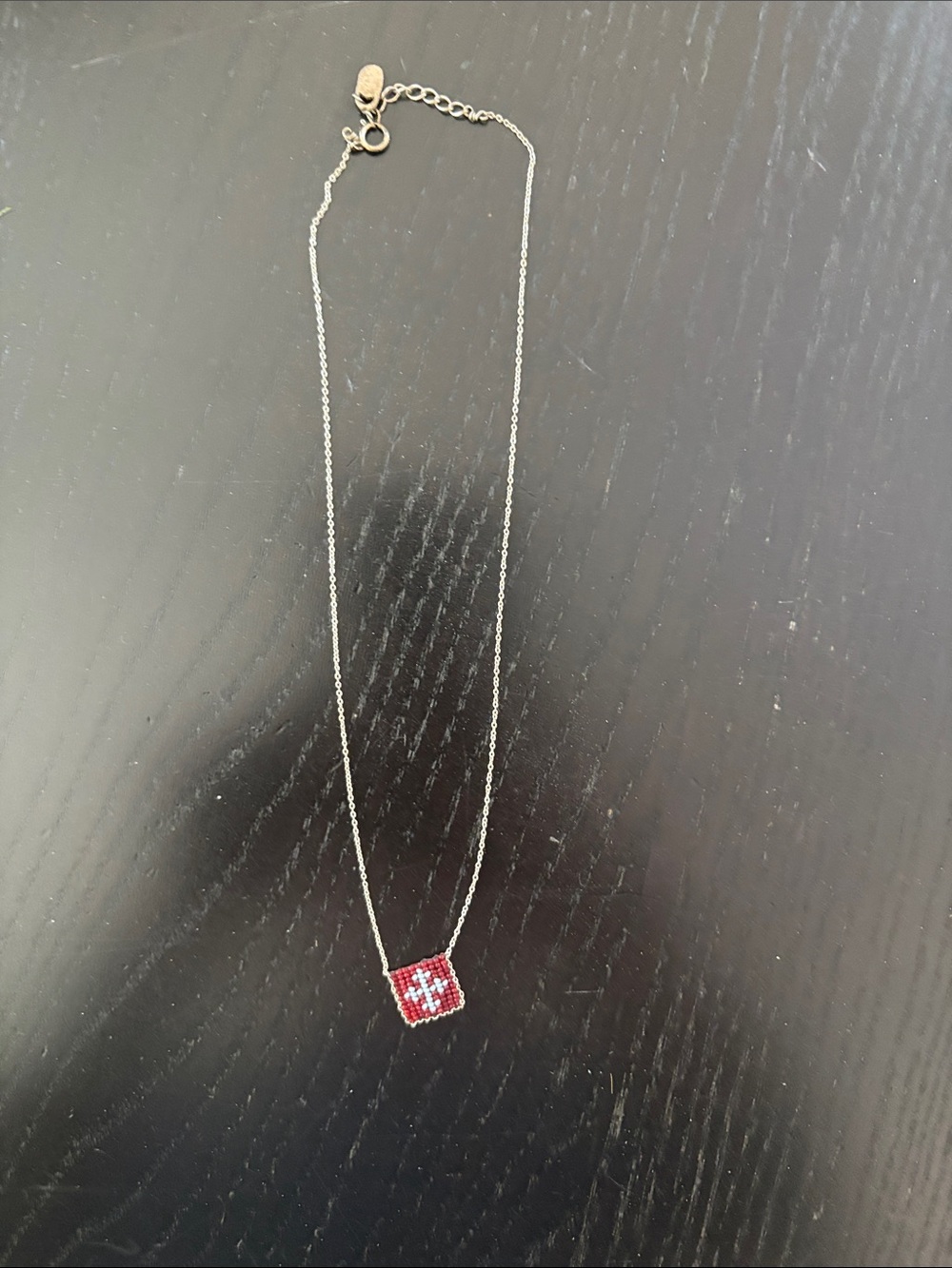 Silver Chain Necklace with Red Square Crystal Pendant